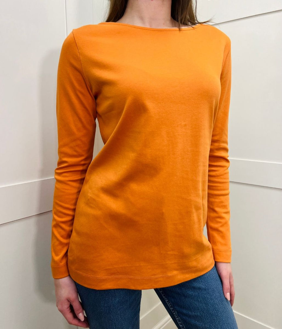 Orange Plain Long Sleeve Top