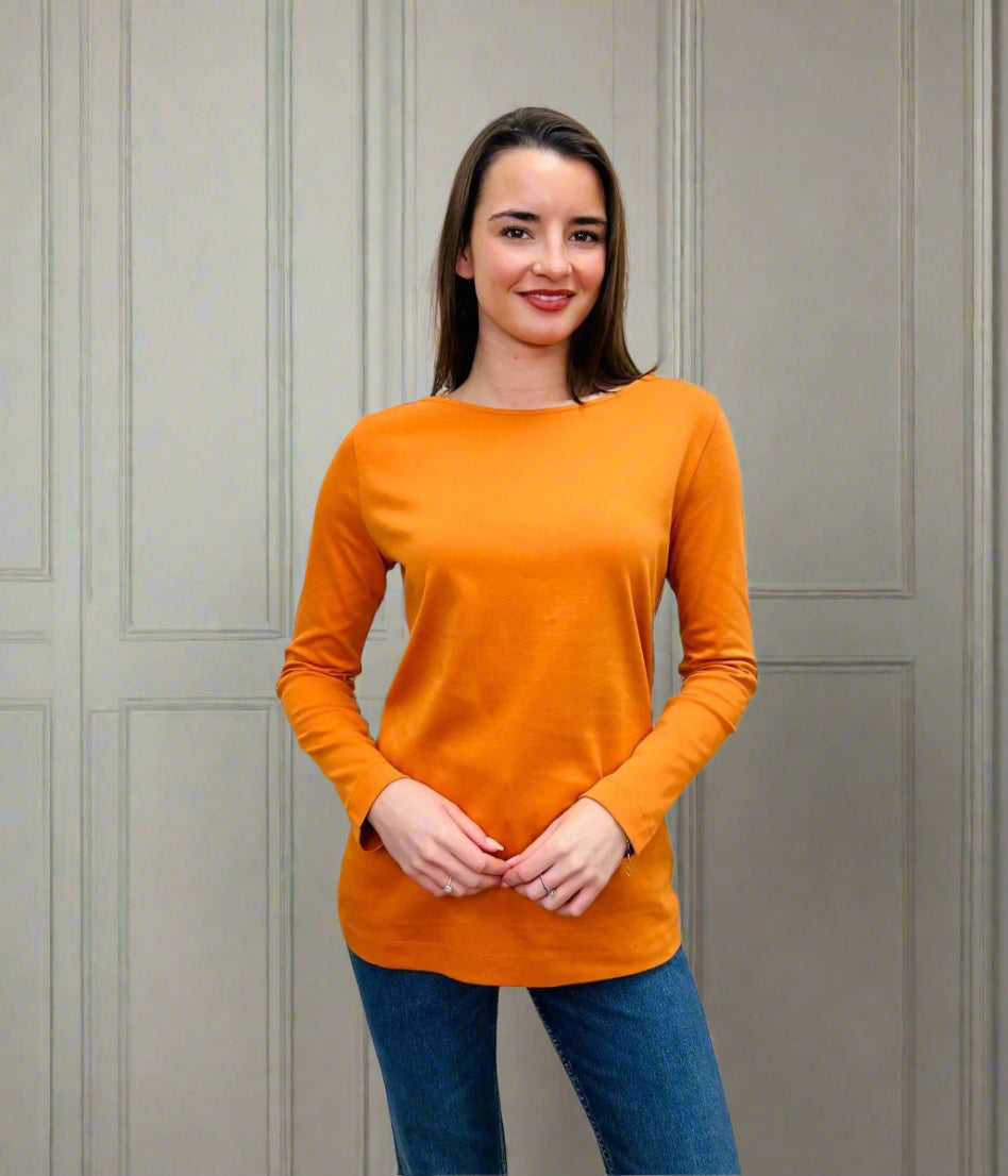 Orange Plain Long Sleeve Top