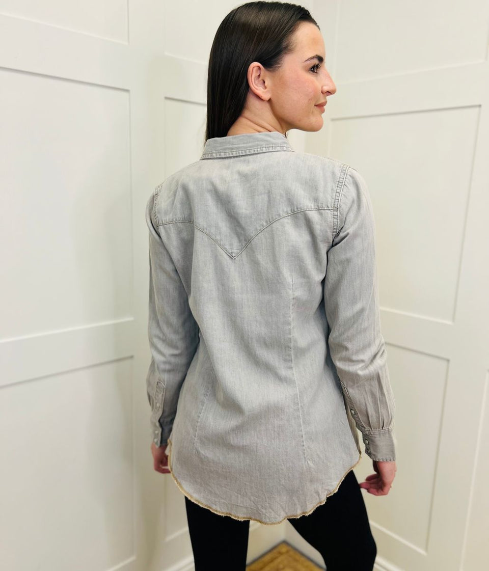 Grey Double Stitch Denim Shirt