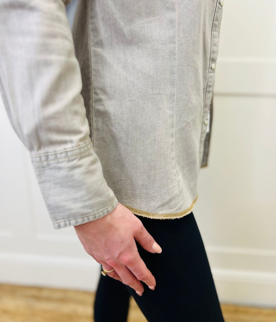 Grey Double Stitch Denim Shirt