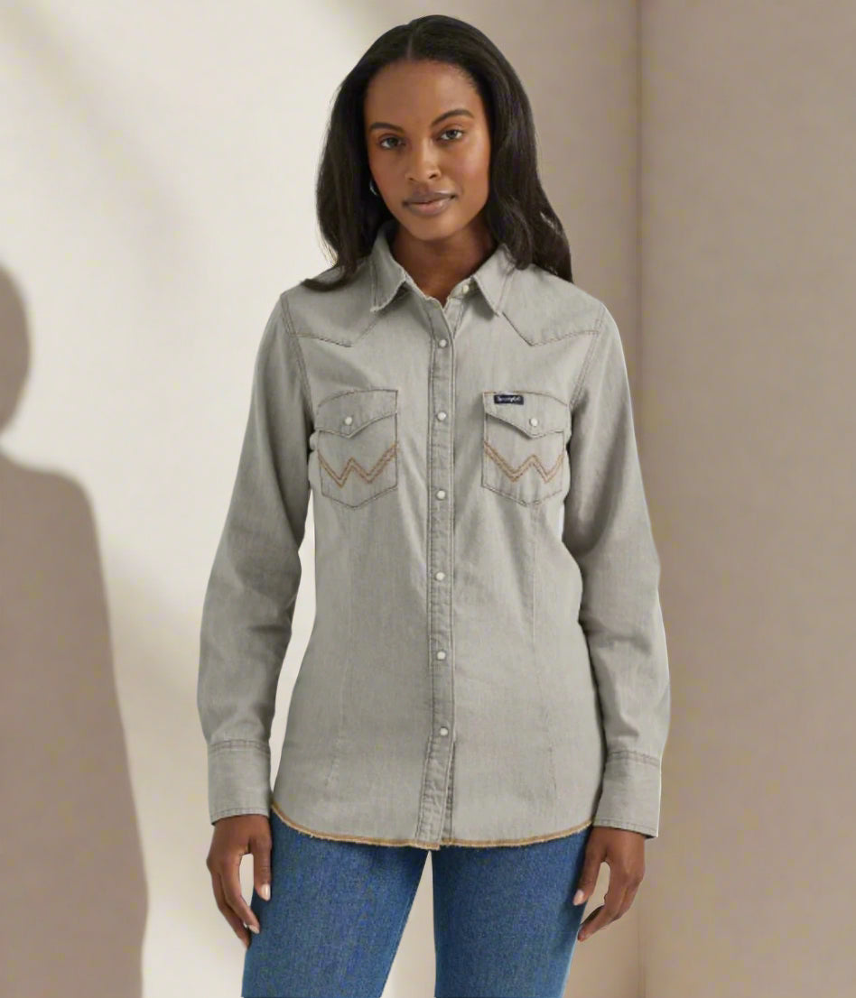 Grey Double Stitch Denim Shirt