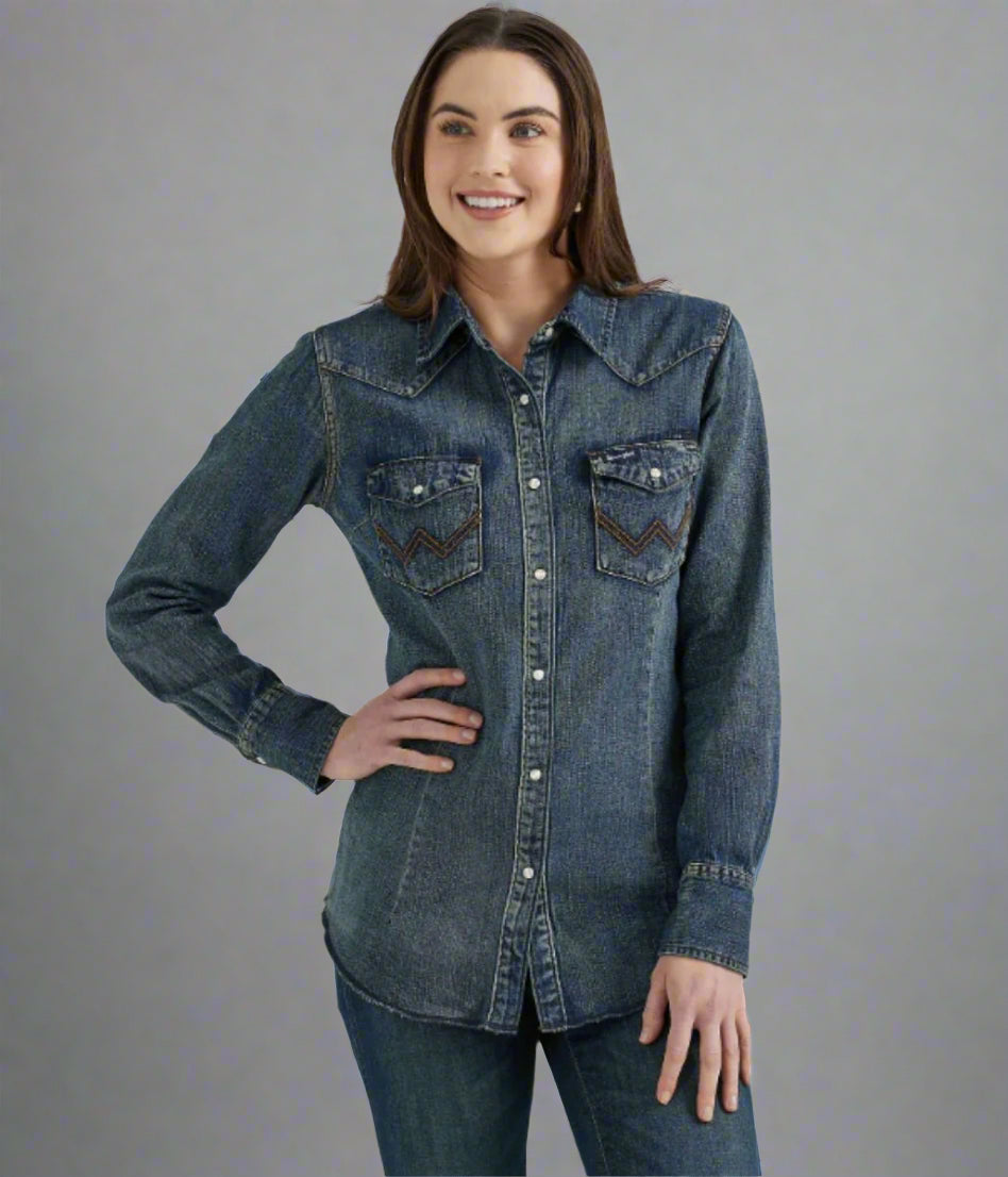 Dark Denim Double Stitch Denim Shirt