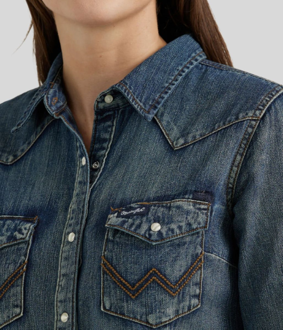 Dark Denim Double Stitch Denim Shirt