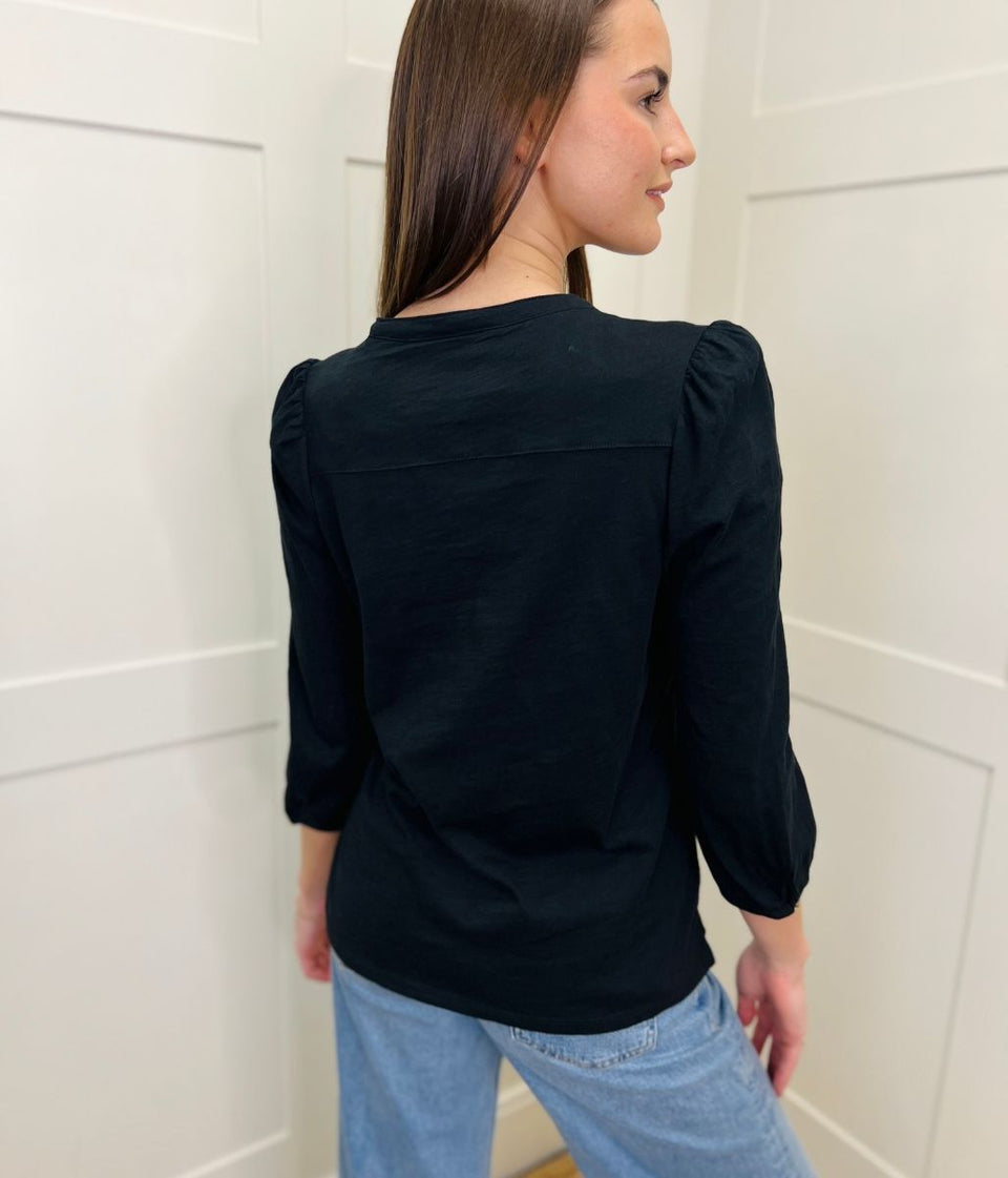 Black Long Sleeve Henley Top