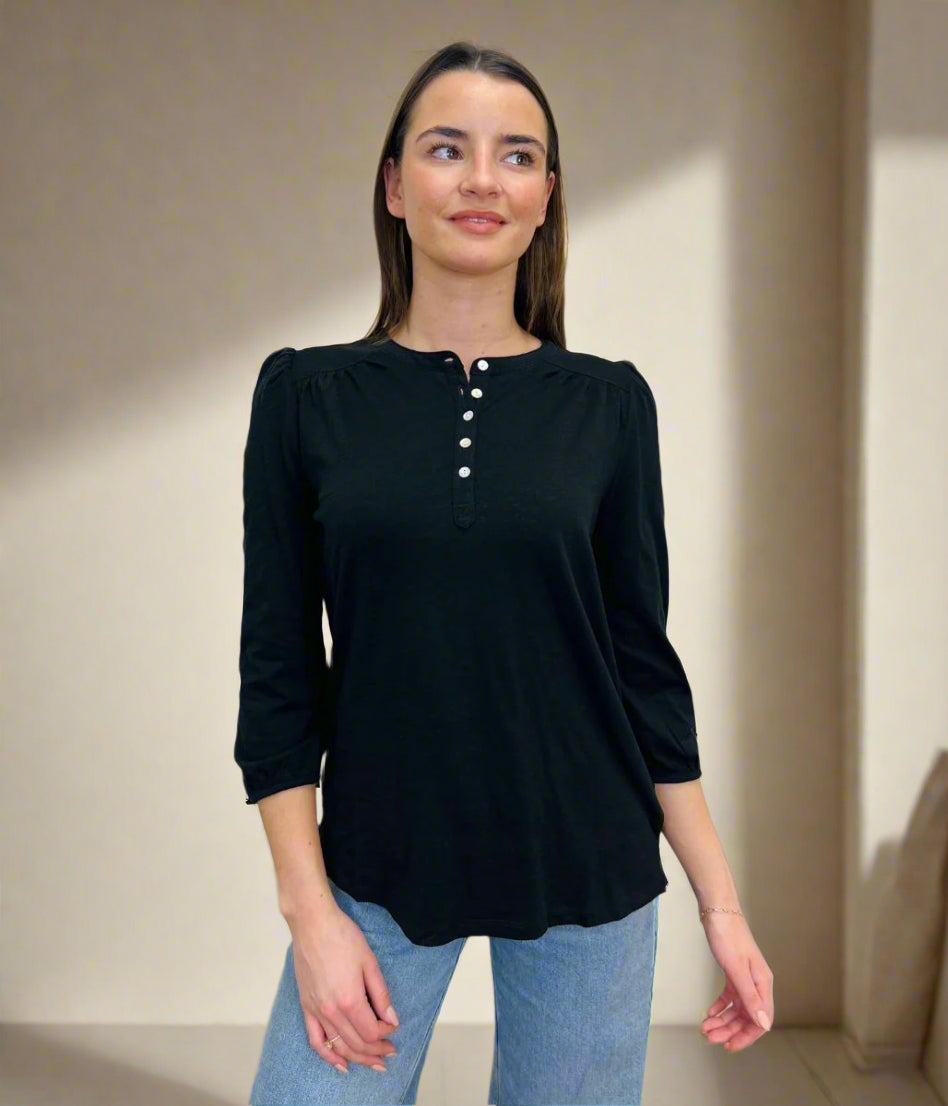 Black Long Sleeve Henley Top