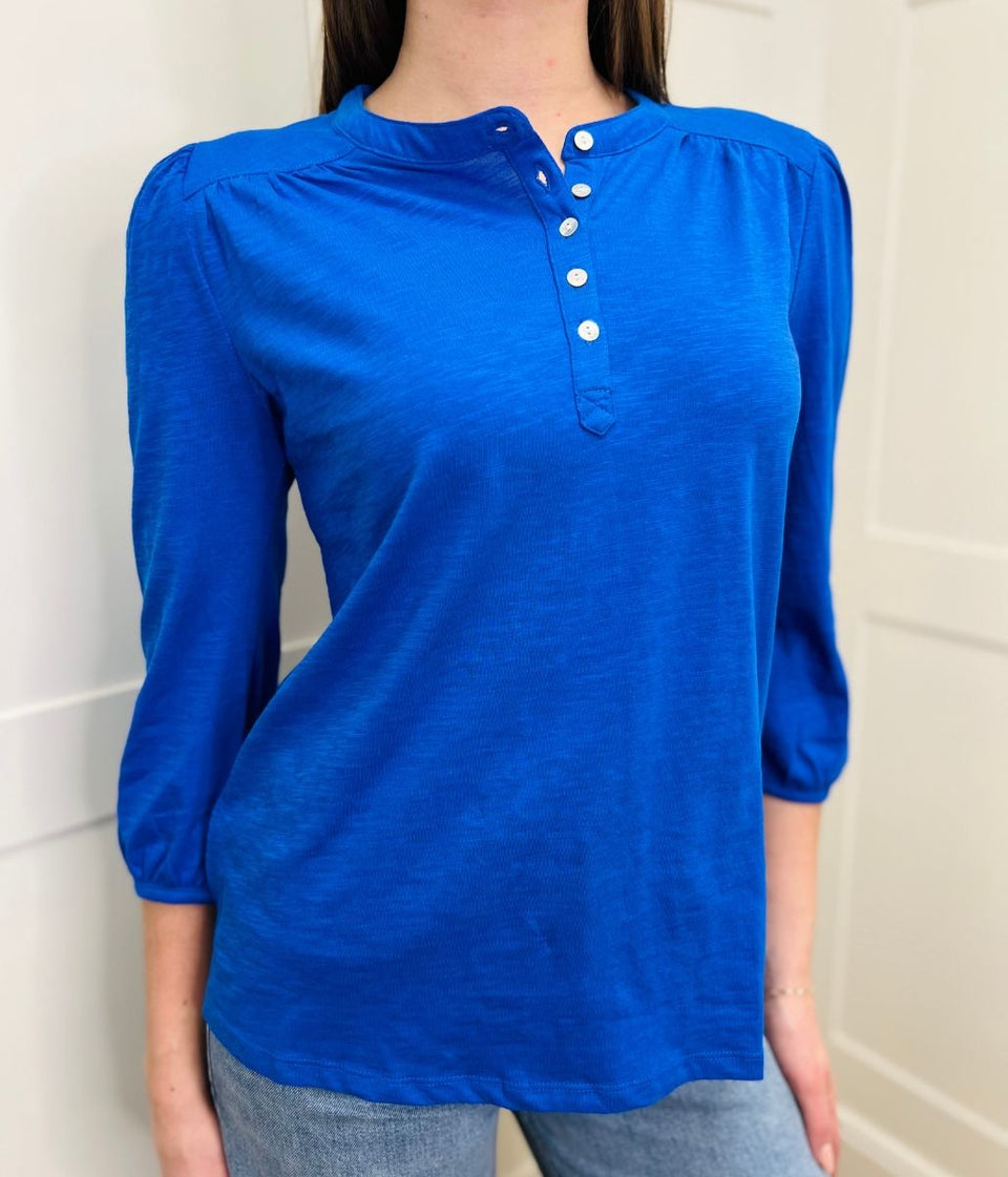 Blue Long Sleeve Henley Top