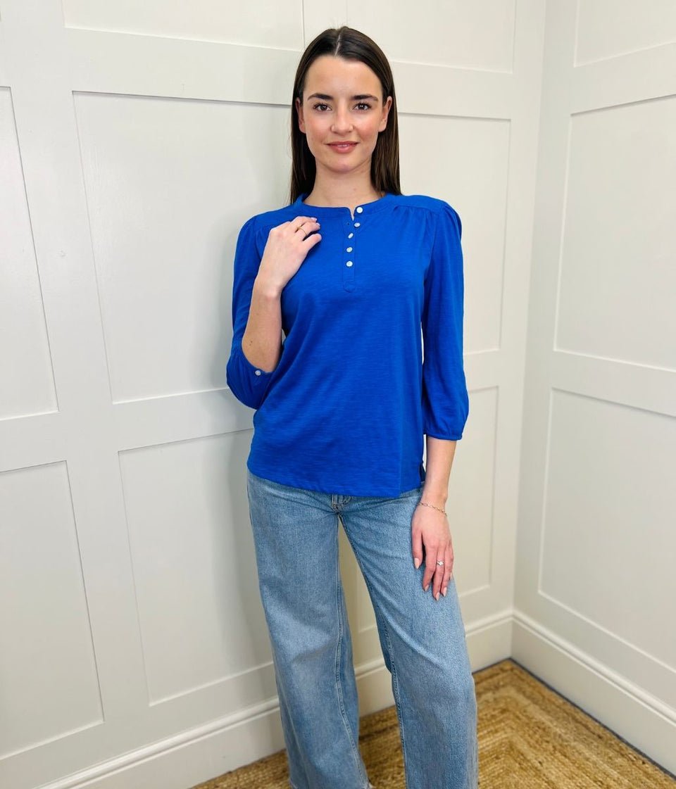 Blue Long Sleeve Henley Top