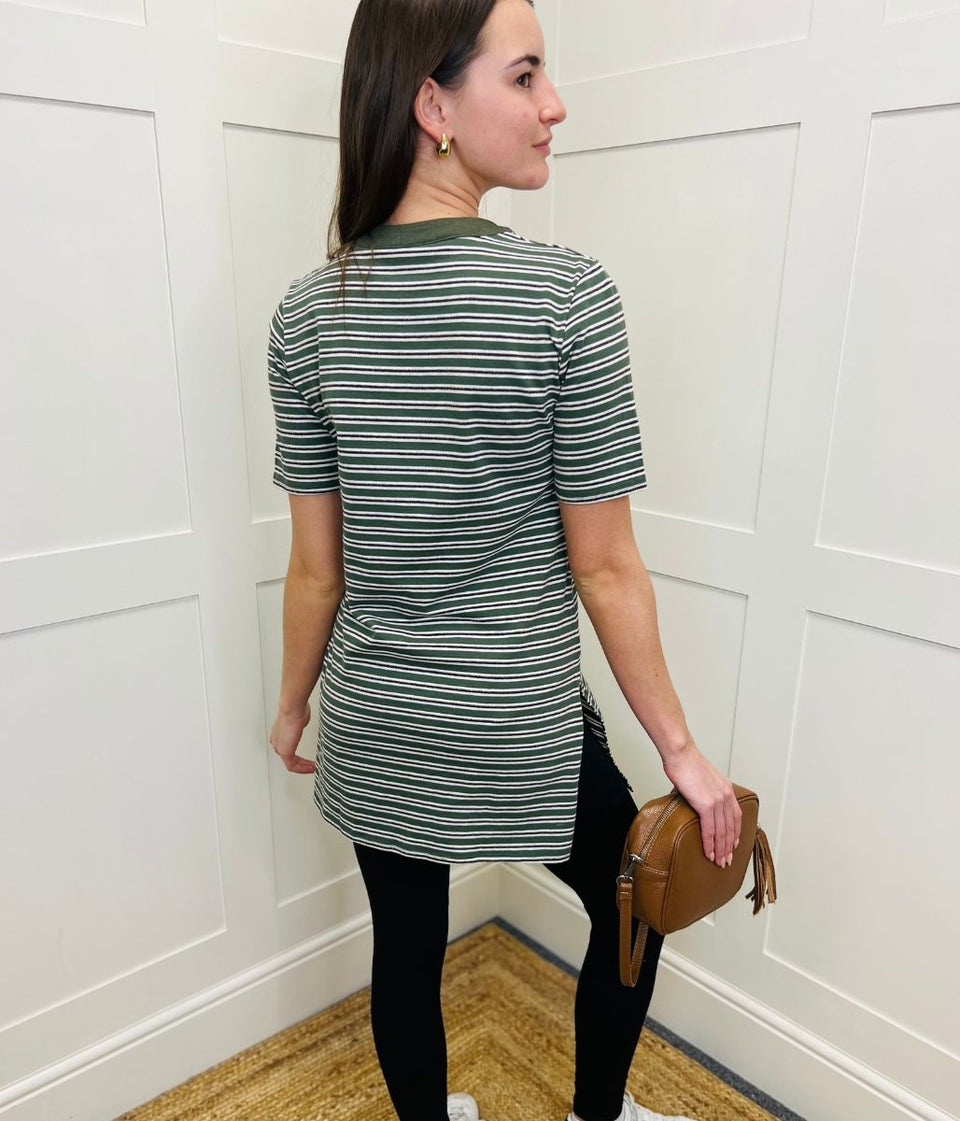 Green Metallic Stripe Tunic Top