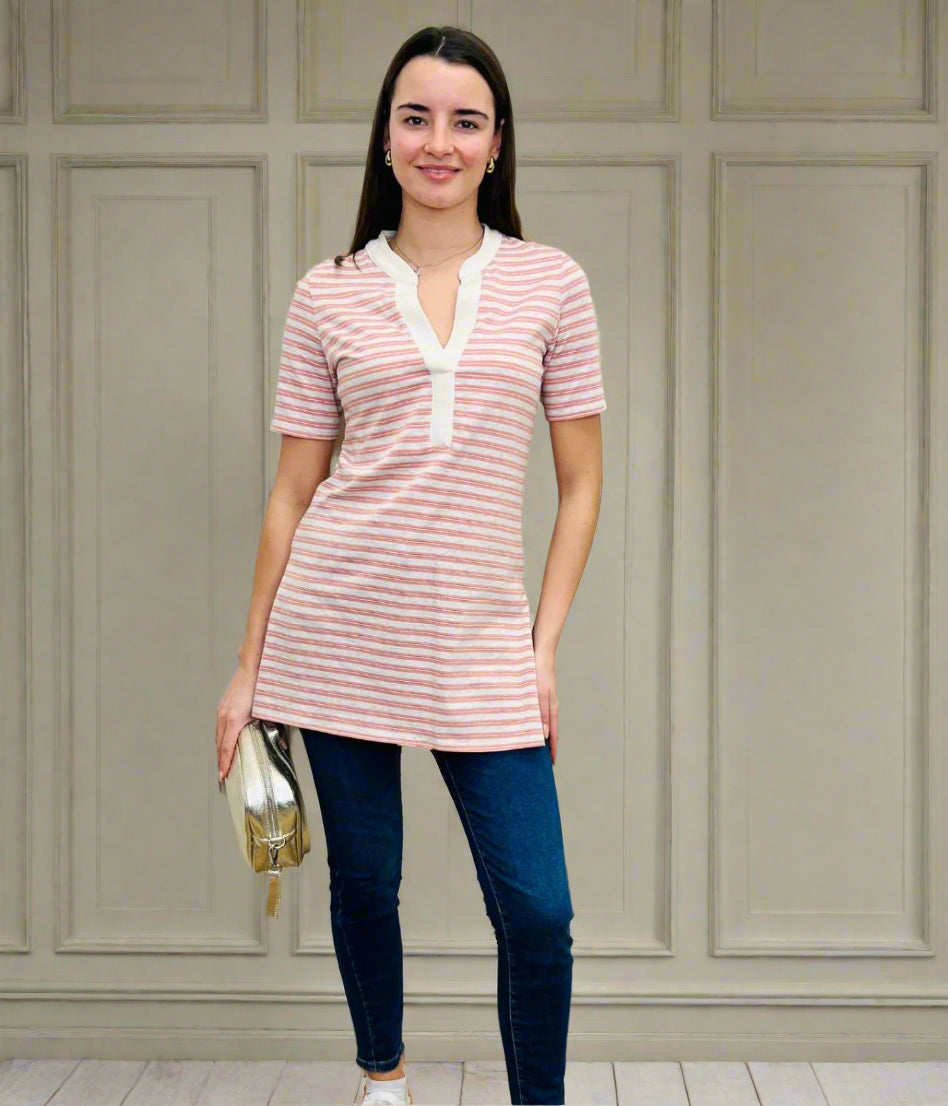 Oatmeal Metallic Stripe Tunic Top