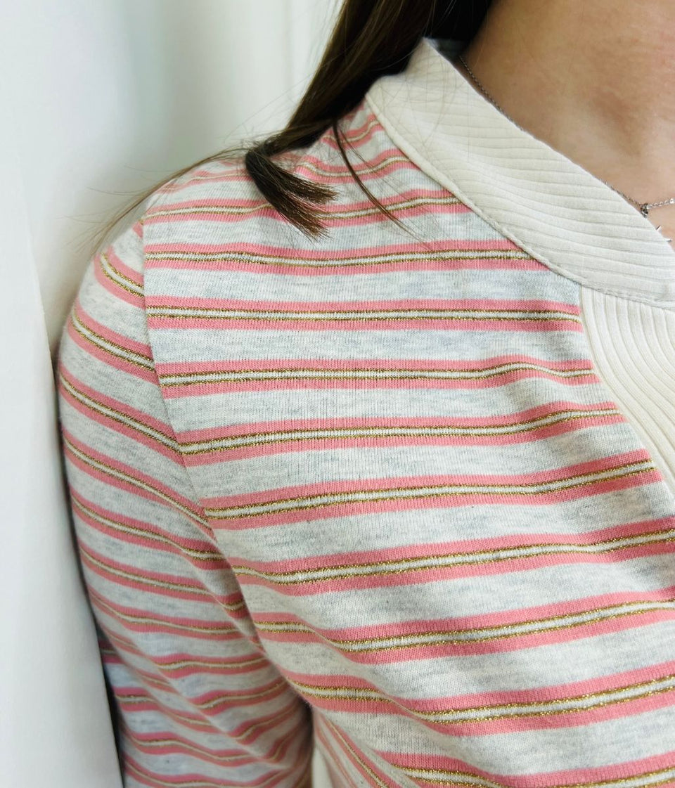 Oatmeal Metallic Stripe Tunic Top