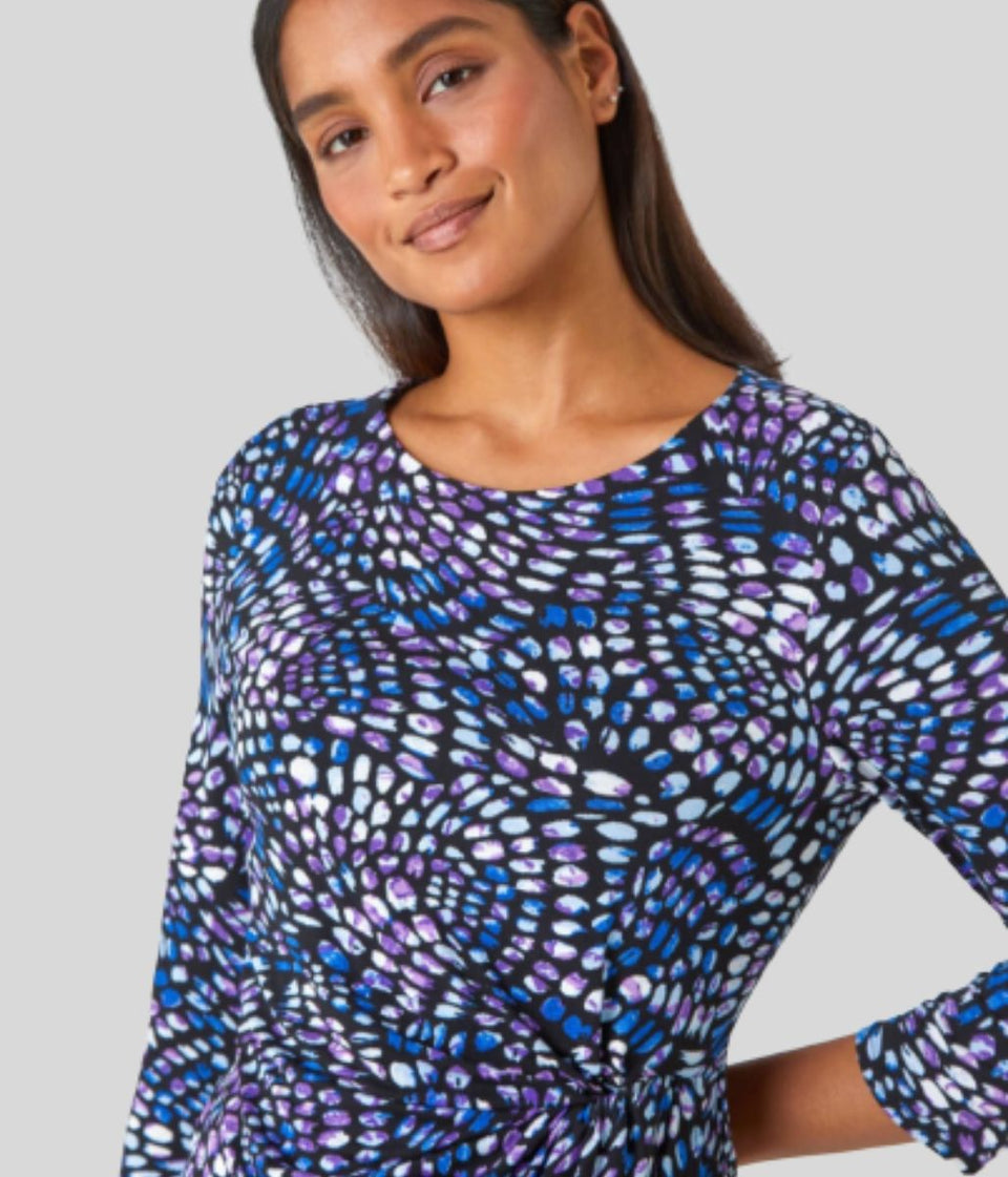 Abstract Print Side Twist Top