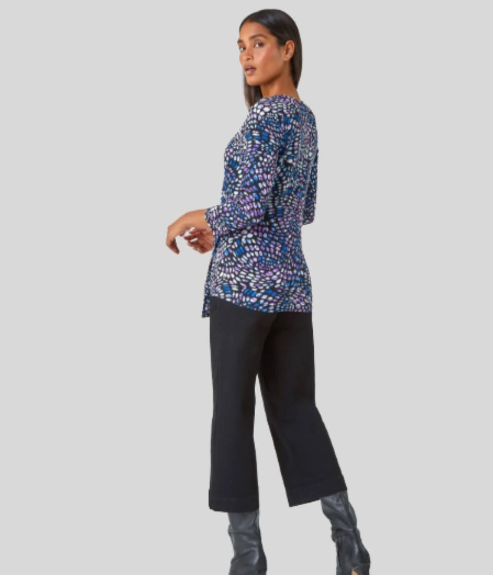 Abstract Print Side Twist Top