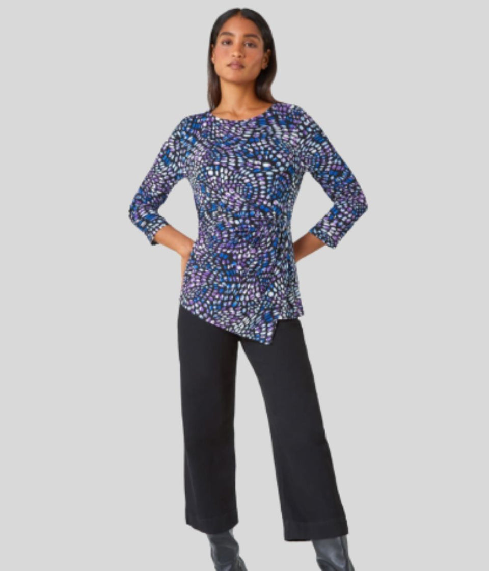 Abstract Print Side Twist Top