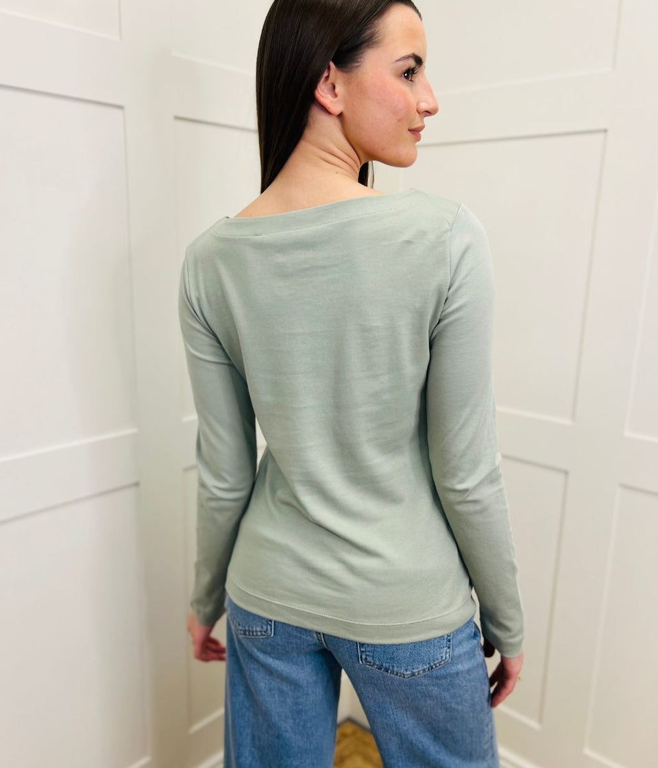 Green Cotton Long Sleeve Top