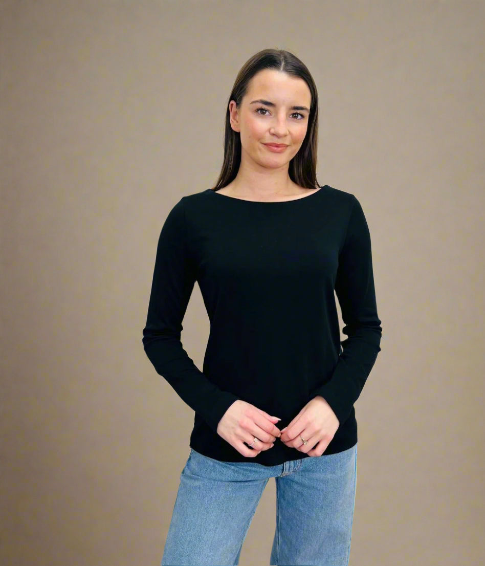 Black Cotton Long Sleeve Top