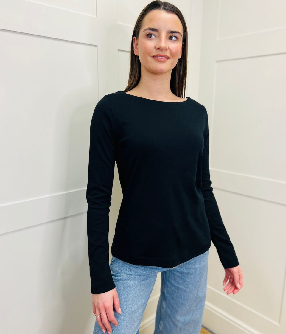 Black Cotton Long Sleeve Top