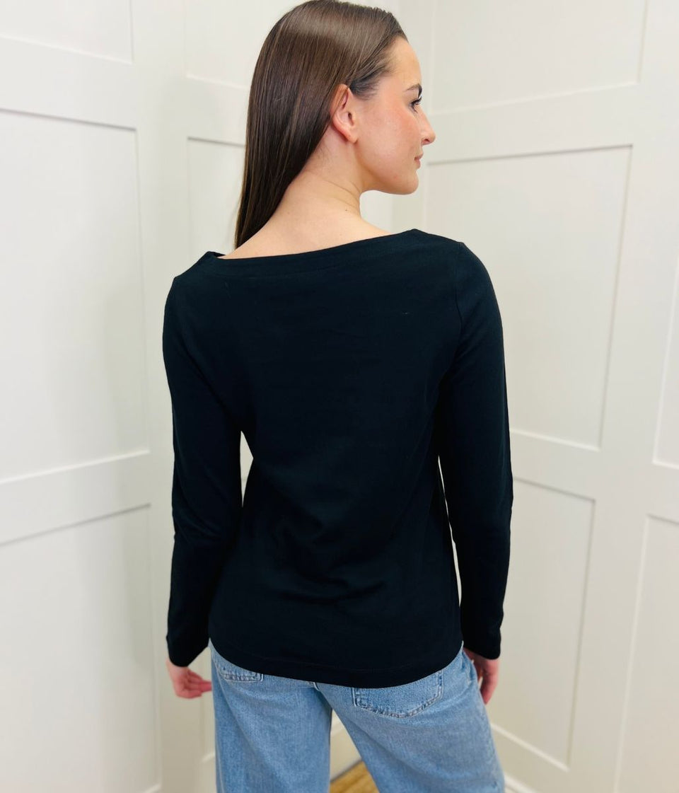 Black Cotton Long Sleeve Top