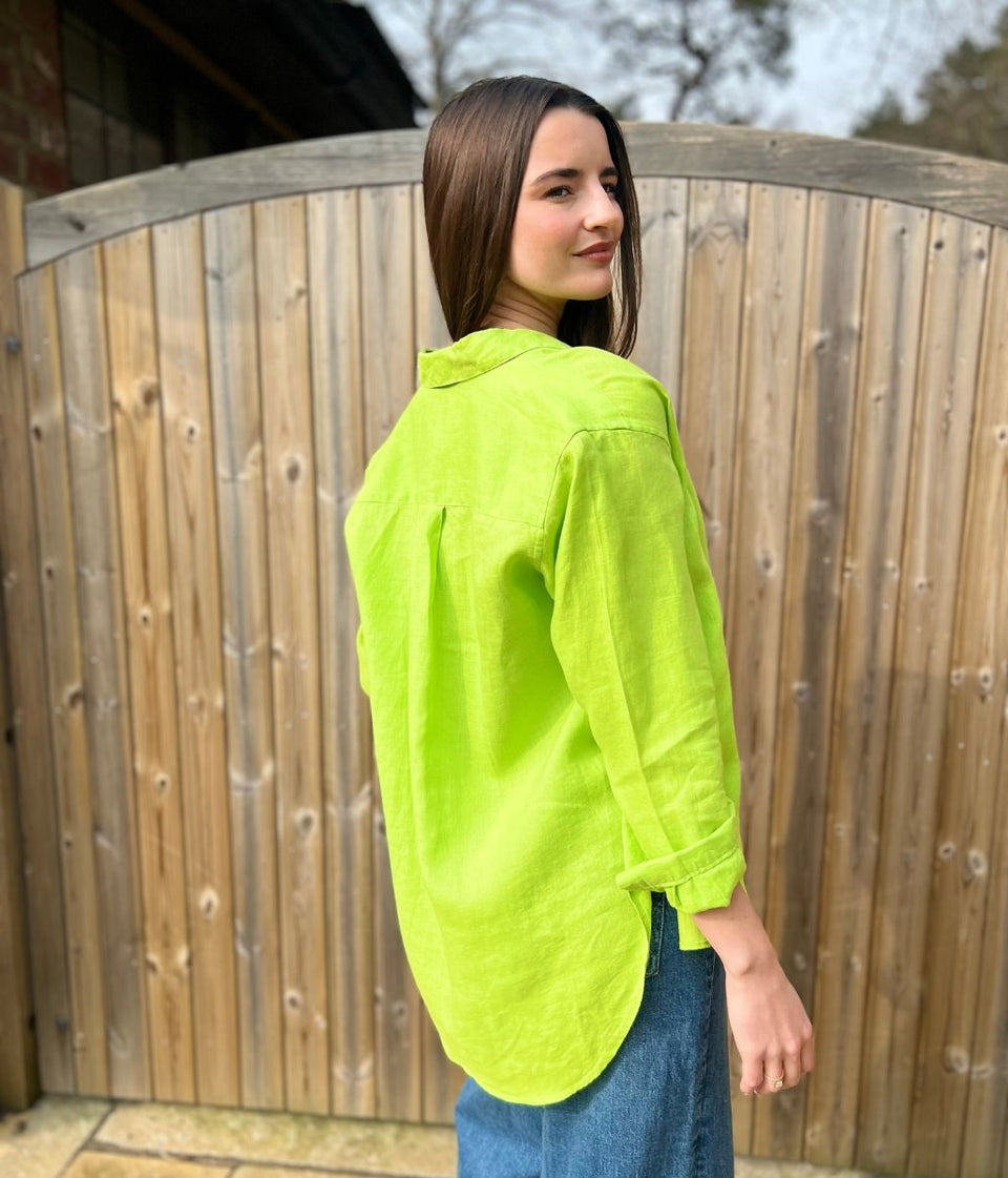 Bright Green Pure Linen Relaxed Shirt