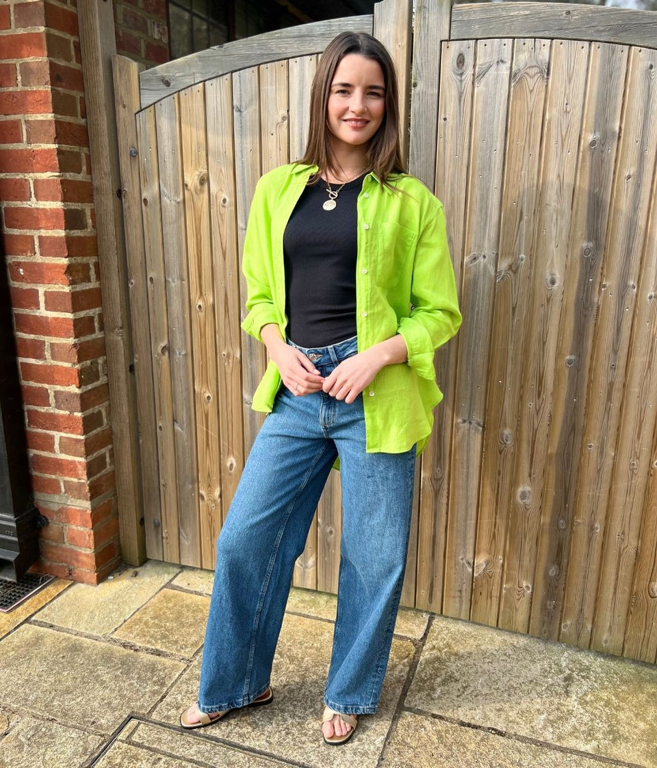 Bright Green Pure Linen Relaxed Shirt