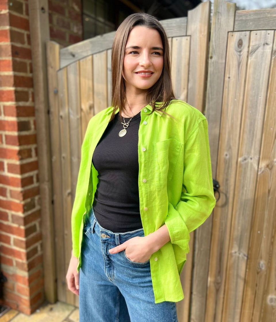 Bright Green Pure Linen Relaxed Shirt