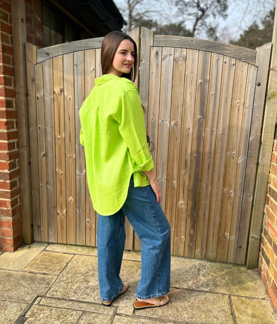 Bright Green Pure Linen Relaxed Shirt