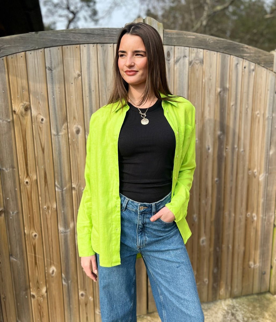 Bright Green Pure Linen Relaxed Shirt