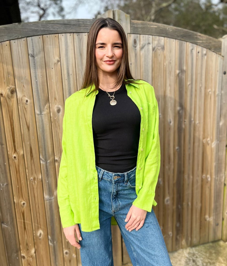 Bright Green Pure Linen Relaxed Shirt