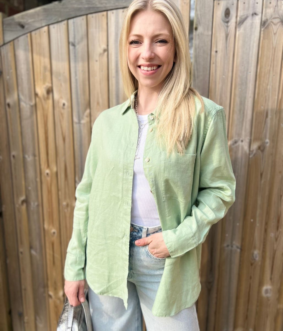 Green Pure Linen Relaxed Shirt