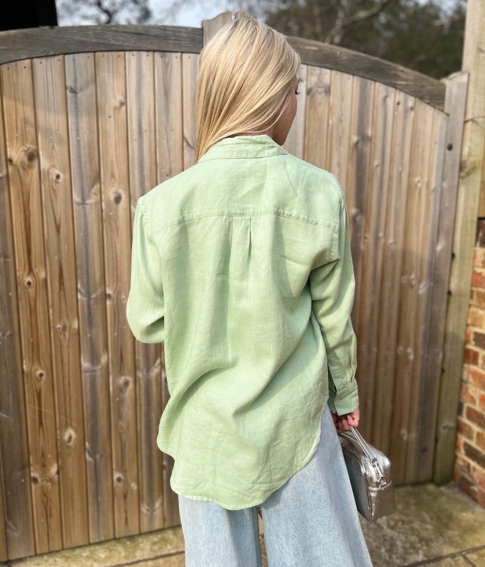 Green Pure Linen Relaxed Shirt