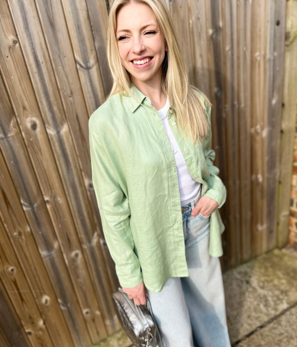 Green Pure Linen Relaxed Shirt