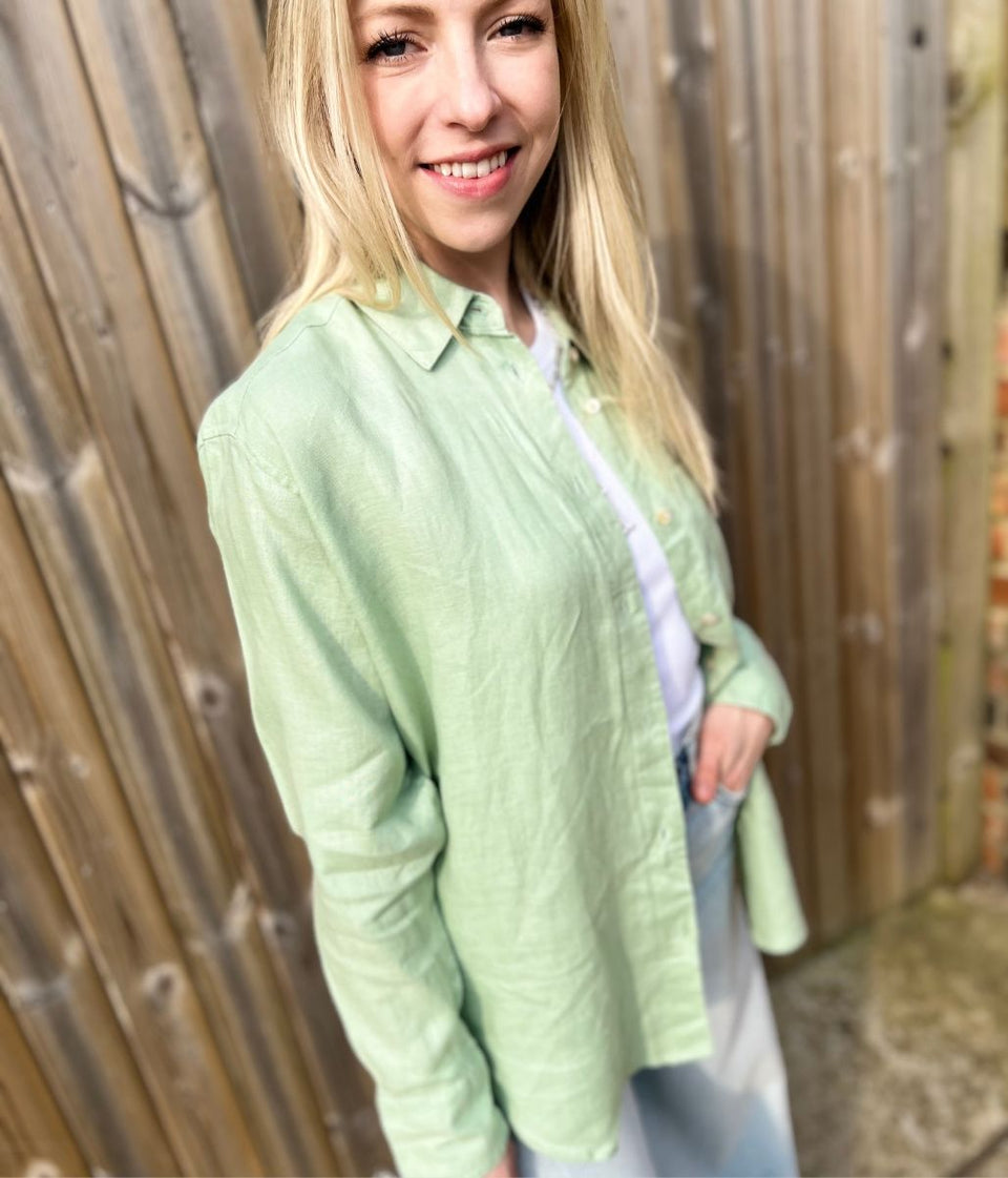 Green Pure Linen Relaxed Shirt