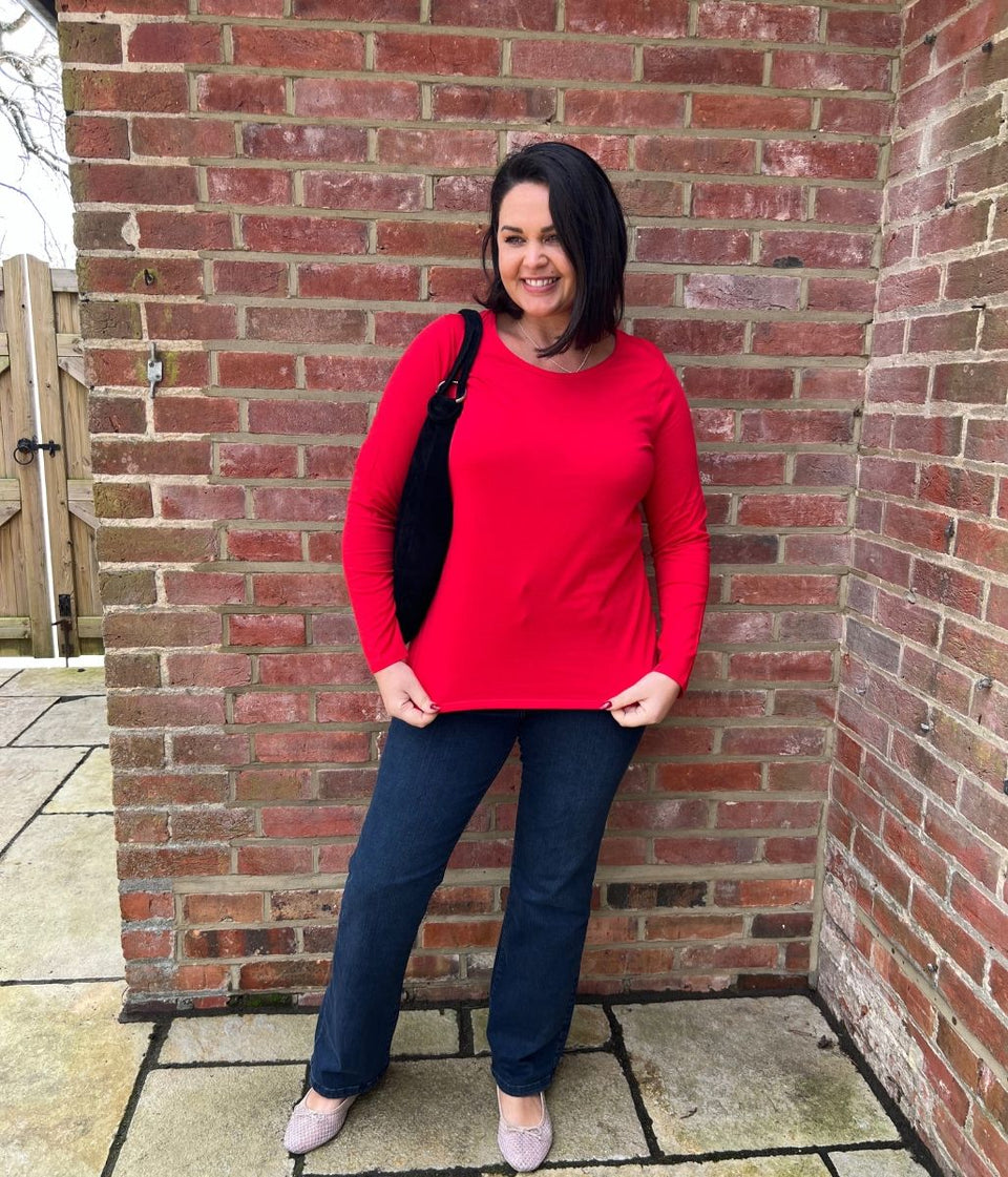 Red Long Sleeve Cotton Top