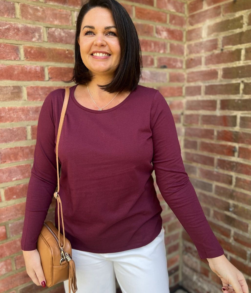 Burgundy Long Sleeve Cotton Top