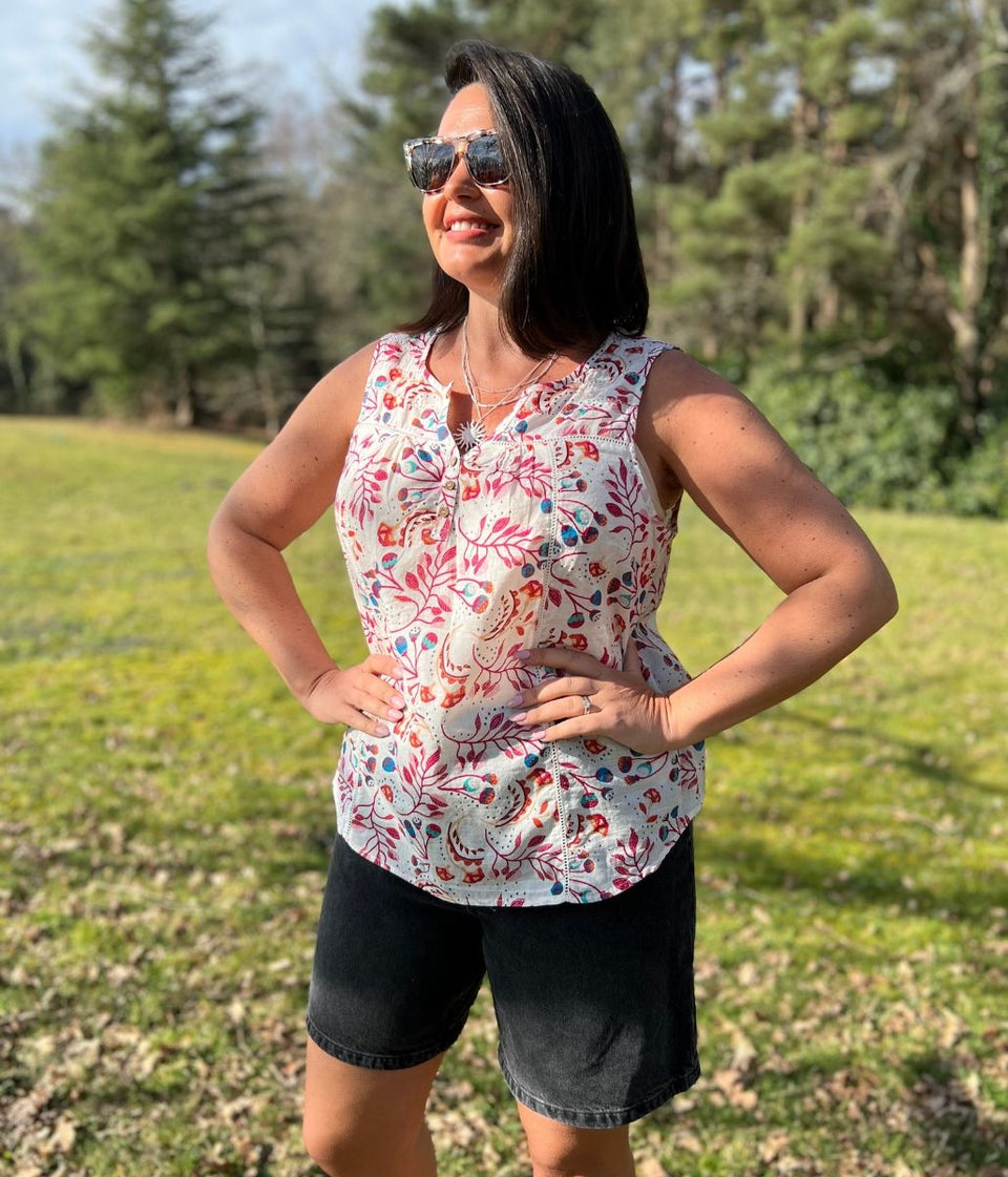 Poppy Seed Print Dobby Top