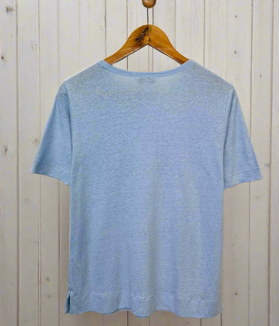 Blue Linen Blend Crew Neck Top