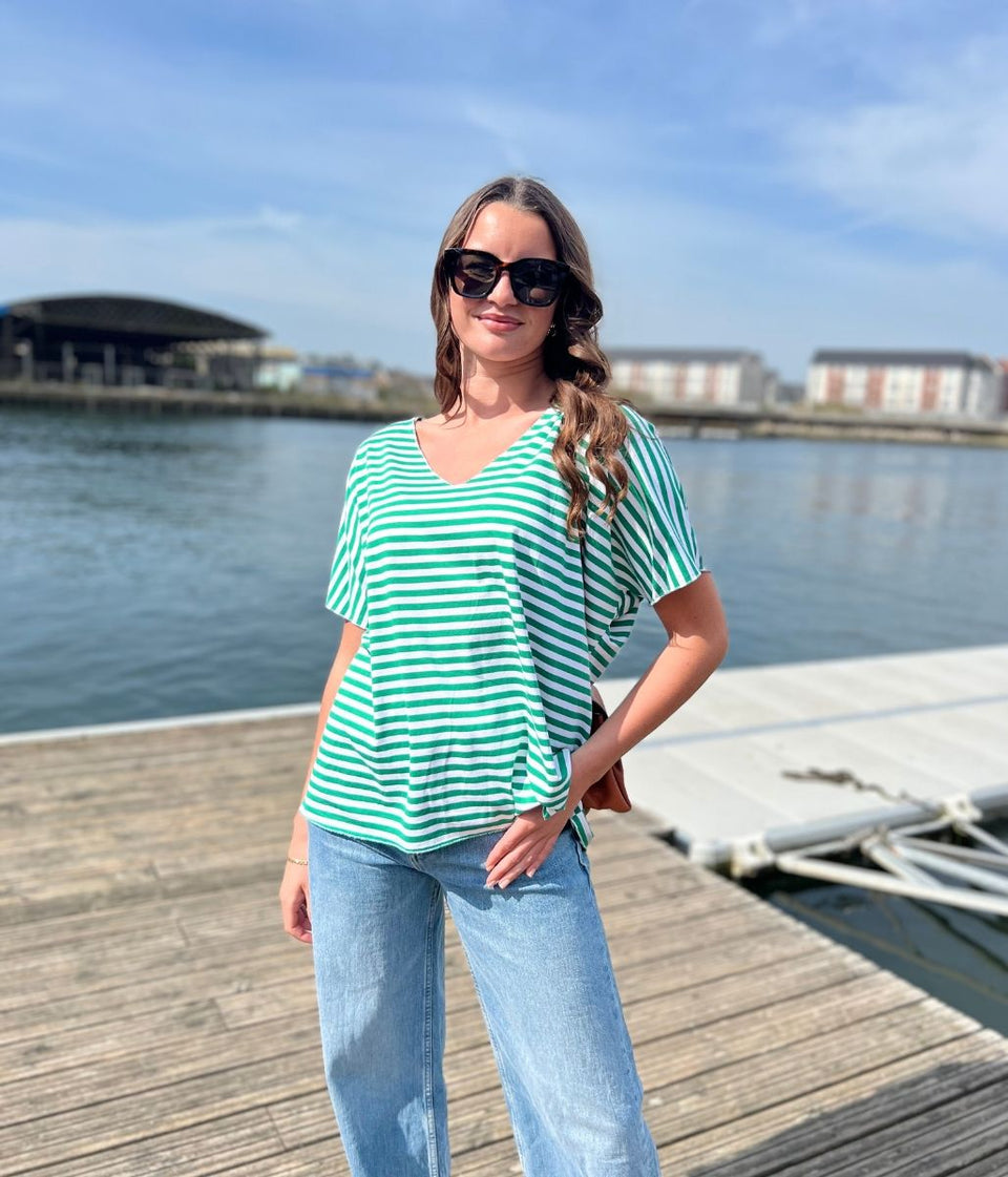 Green Italian Collection Striped T Shirt