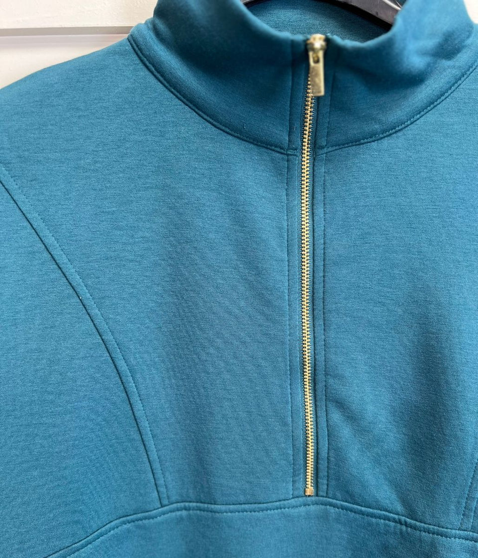 Green Casual Luxe Zip Top