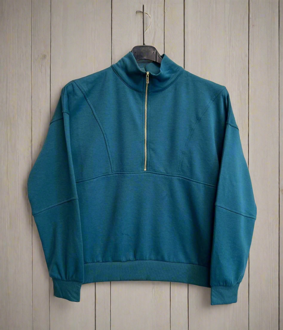 Green Casual Luxe Zip Top