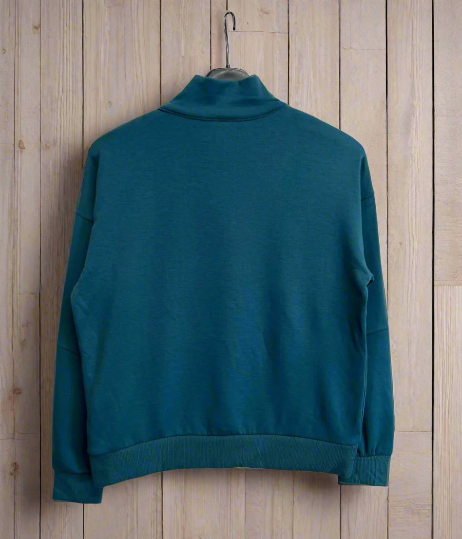 Green Casual Luxe Zip Top