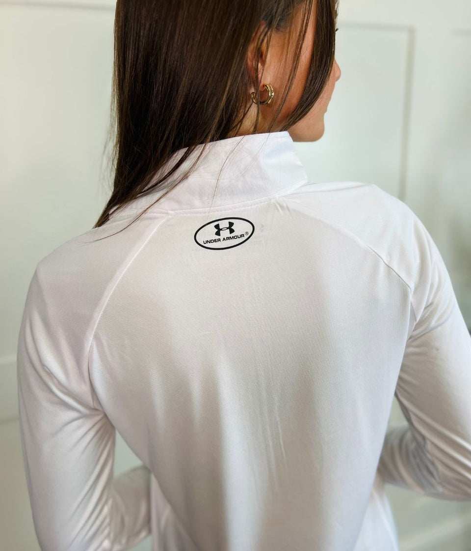 White Under Armour 1/2 Zip Tech Top
