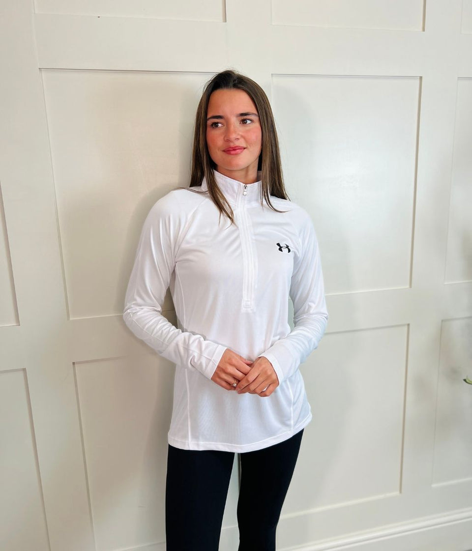 White Under Armour 1/2 Zip Tech Top
