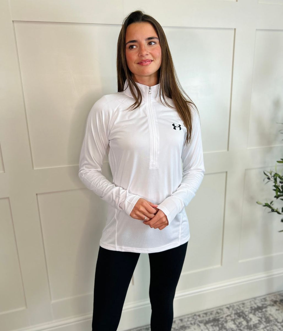 White Under Armour 1/2 Zip Tech Top