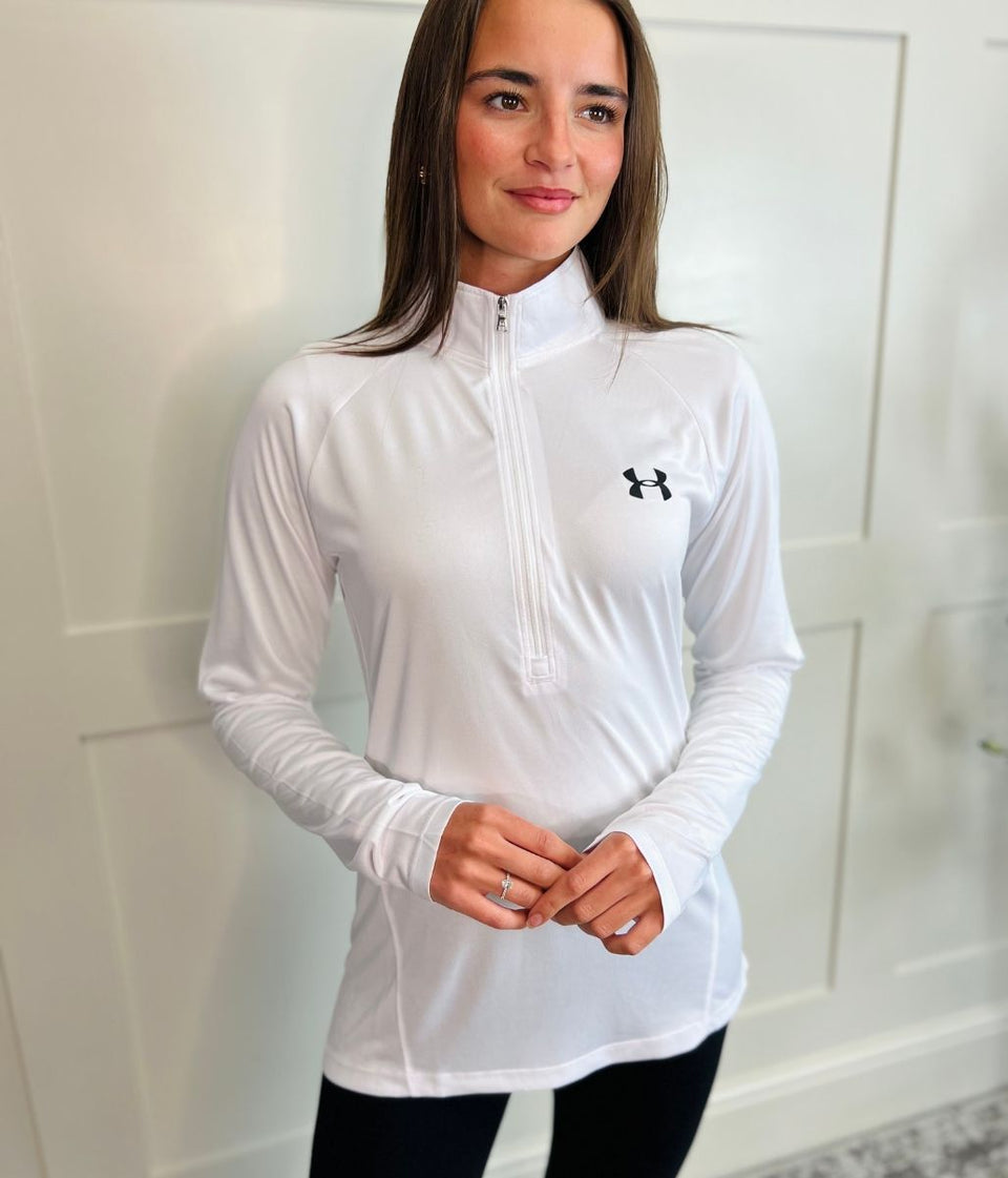 White Under Armour 1/2 Zip Tech Top