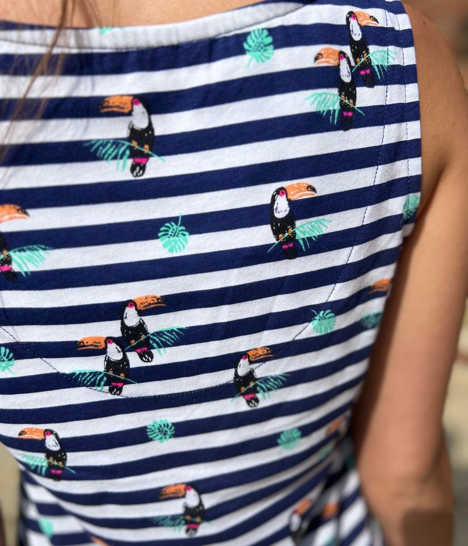 Navy Toucan Print Striped Top