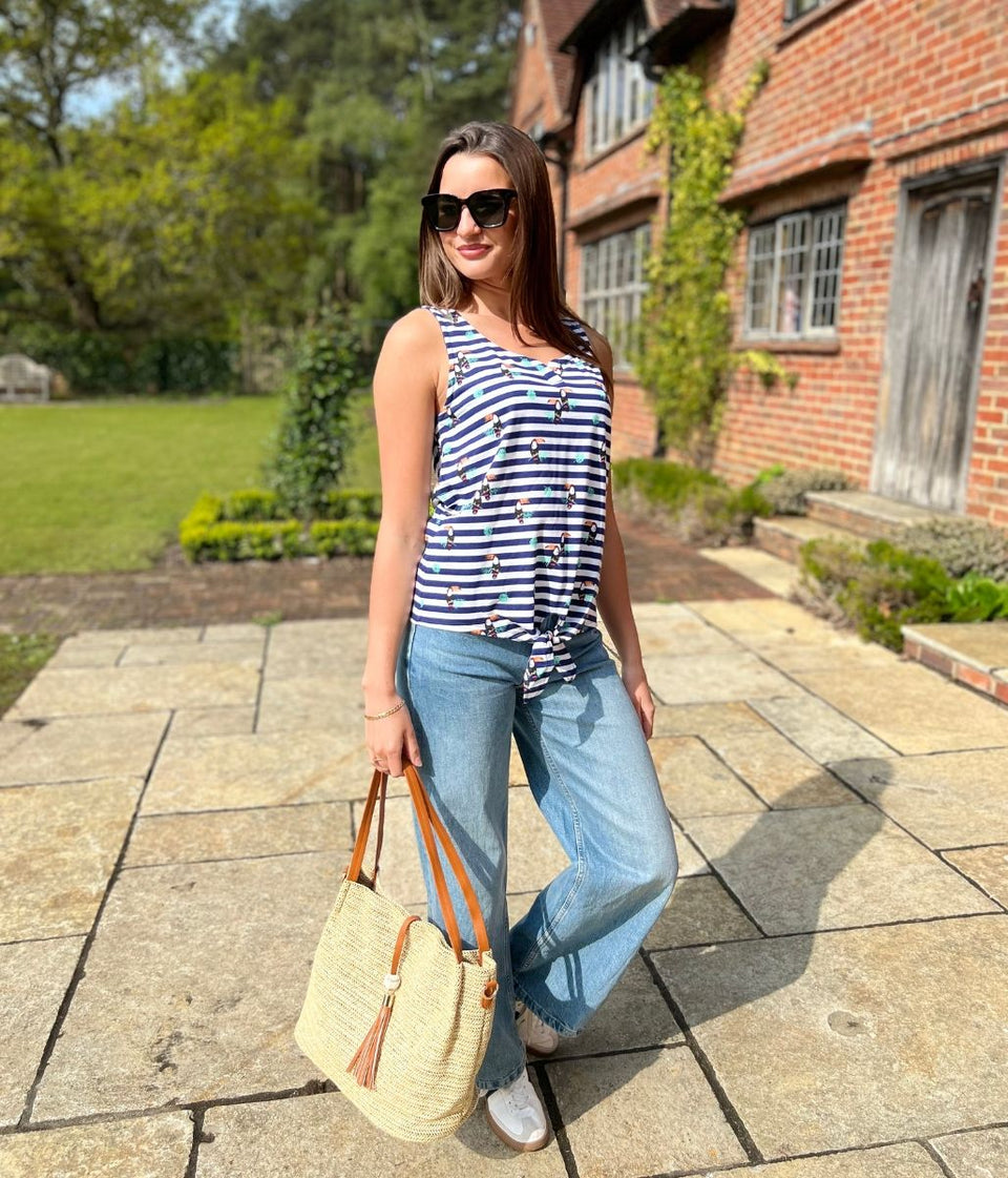 Navy Toucan Print Striped Top