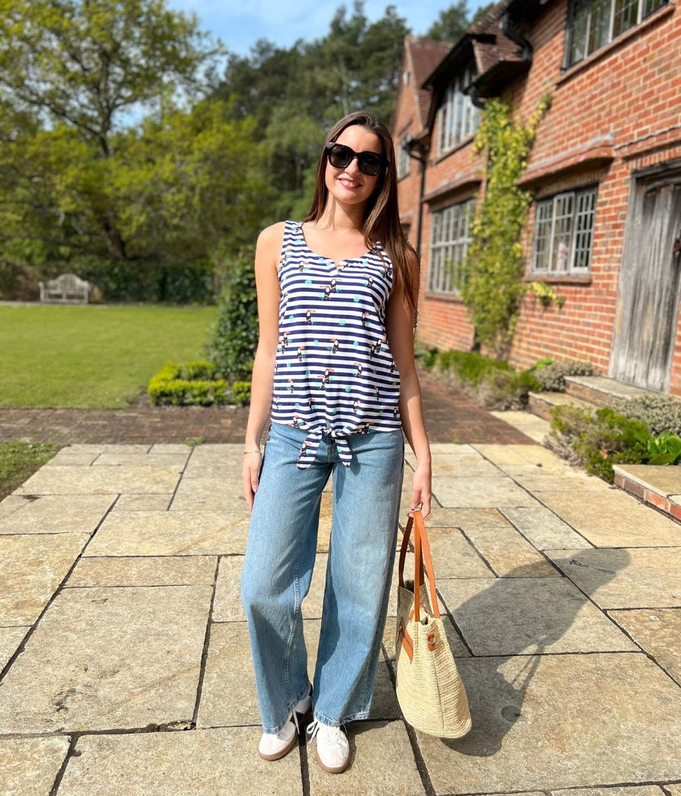 Navy Toucan Print Striped Top