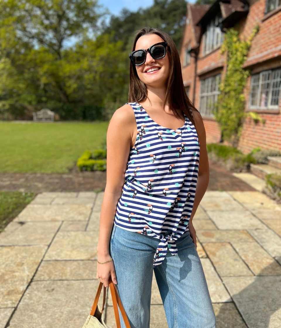 Navy Toucan Print Striped Top