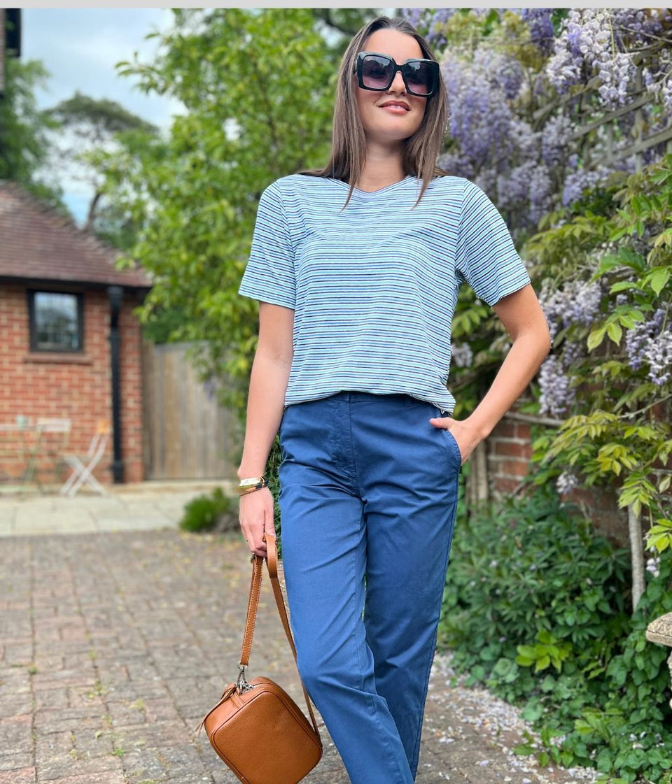 Green Striped Linen Blend T Shirt