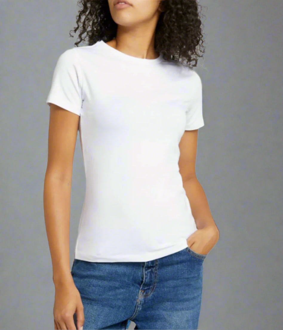 White Crew Neck Stretch T-Shirt