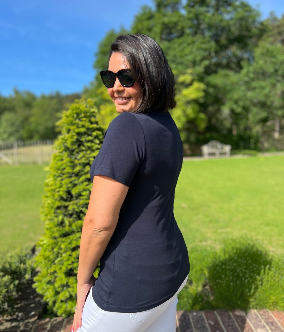 Navy Crew Neck Stretch T-Shirt
